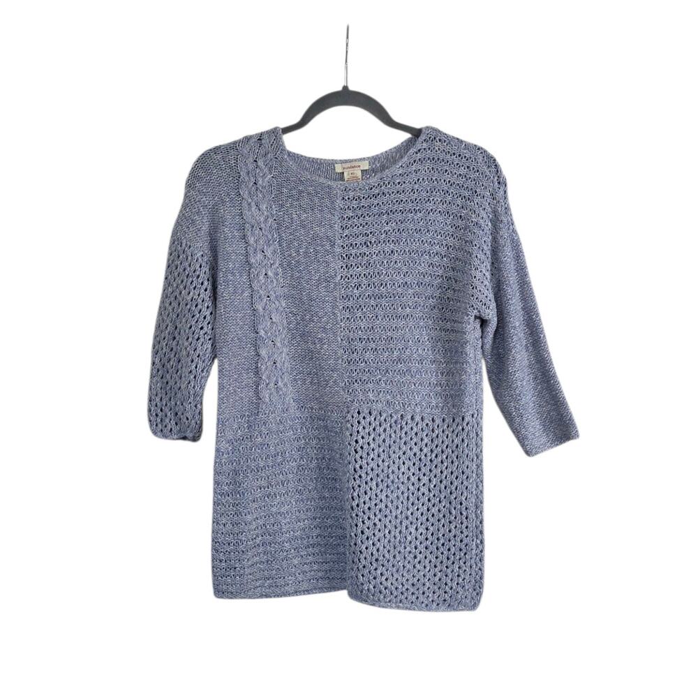 Sundance Sky Blue Open Chunky Mixed-Knit Cottagecore Pullover Sweater Women's XS